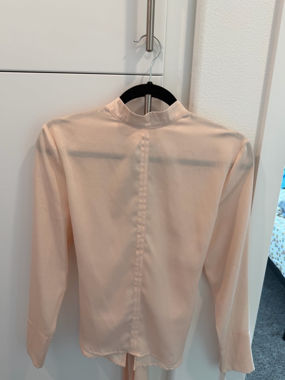 Light Blush Long-Sleeve Satin Blouse